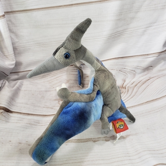 Adventure Planet Pteranodon Flying Dinosaur Plush Toy Posable 11 Inch Blue Gray - Picture 3 of 8